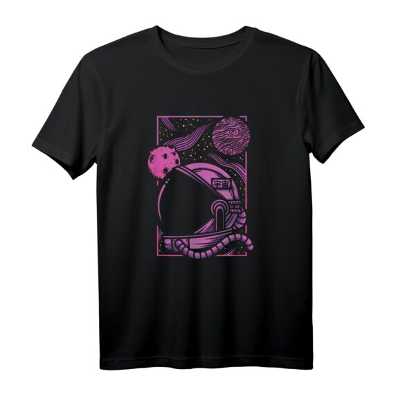 Aesthetic Vaporwave 80s Astronauten Helm T-Shirt mit japanischer Schrift - Retro-Design für Fans von Glitch, Anime, Manga und Synthwave Szene