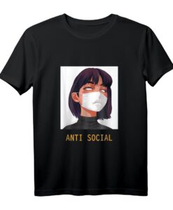 Antisocial Vaporwave Anime Mädchen T-Shirt mit japanischer Ästhetik und Waifu-Kunst  Perfekt für Otaku, Emo, Egirl & Harajuku Fans