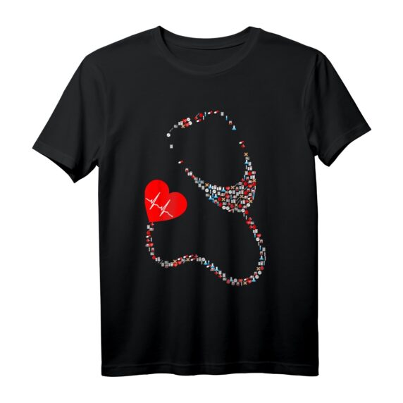Arzt, Notarzt, Sanitäter T-Shirt mit Stethoskop & EKG Herz  Dankeschön Geschenk für medizinisches Personal