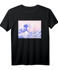 Ästhetik Pastell Rosa Lila T-Shirt mit großer Welle vor Kanagawa - Kawaii Japanisch Streetwear im Vintage Retro Stil