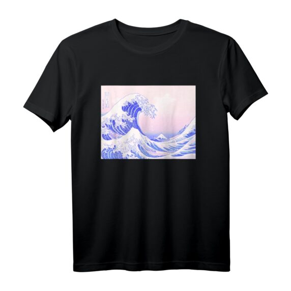 Ästhetik Pastell Rosa Lila T-Shirt mit großer Welle vor Kanagawa - Kawaii Japanisch Streetwear im Vintage Retro Stil