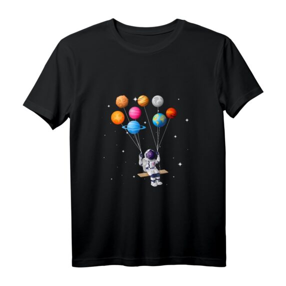 Astronaut Planet Schaukel T-Shirt mit Sonnensystem, Pluto & Sonne - Lustiges STEM-Weltraumshirt für Astronomie-Fans, Lehrer & Schüler