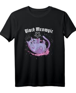 Black Meowgic Satanic Cat Pentagramm T-Shirt  Dunkles Hexerei-Design mit Baphomet-Katze, 666 Astrologie & Gothic Festival Style