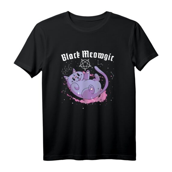 Black Meowgic Satanic Cat Pentagramm T-Shirt  Dunkles Hexerei-Design mit Baphomet-Katze, 666 Astrologie & Gothic Festival Style