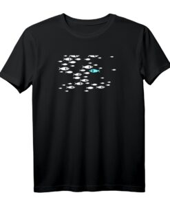 Damen Backprint Gegen den Strom schwimmen Fische im Meer T-Shirt mit V-Ausschnitt  Inspirierendes Motiv für Mutige & Unabhängige