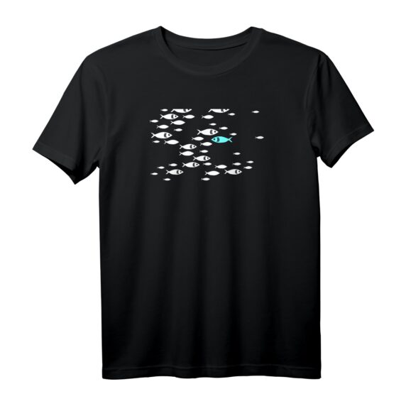 Damen Backprint Gegen den Strom schwimmen Fische im Meer T-Shirt mit V-Ausschnitt  Inspirierendes Motiv für Mutige & Unabhängige