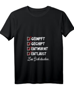 Damen Geimpft Gechipt Entwurmt Entlaust T-Shirt mit V-Ausschnitt - Humorvolles Impfmotiv für Ärzte, Tierärzte & Pflegepersonal