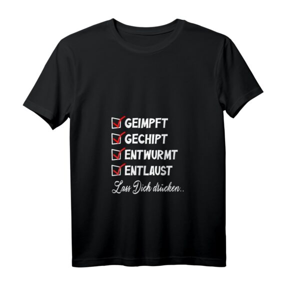 Damen Geimpft Gechipt Entwurmt Entlaust T-Shirt mit V-Ausschnitt - Humorvolles Impfmotiv für Ärzte, Tierärzte & Pflegepersonal
