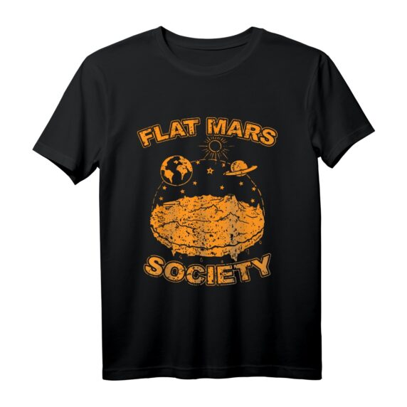 Flat Mars Society Shirt mit Globus und Planeten - Flache Erde Theorie, Sarkastisches Weltraum Forscher T-Shirt, Geschenk für Wissenschaftler & Sci-Fi Fans