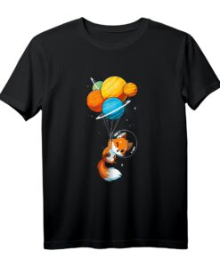 Fox Astronaut T-Shirt im Weltraum mit Planeten und Luftballons  Perfektes Geschenk für Astronomie- und Weltraumfans