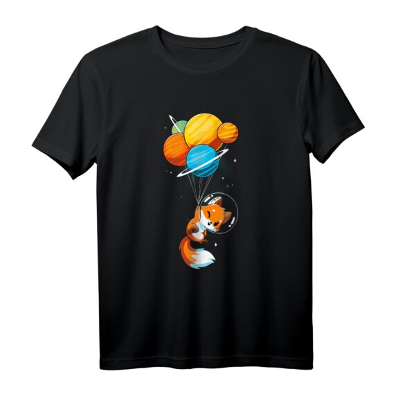 Fox Astronaut T-Shirt im Weltraum mit Planeten und Luftballons  Perfektes Geschenk für Astronomie- und Weltraumfans