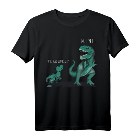 Funny Atheist Gift - Dad does God Exist Dinosaur T-Shirt mit Papa & Baby Dinosaurier Motiv für Geburtstage, Weihnachten & mehr