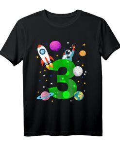 Geburtstags T-Shirt für 3 Jahre Jungen mit Rakete, Planeten & Sternen  Perfektes Geschenk für kleine Astronauten