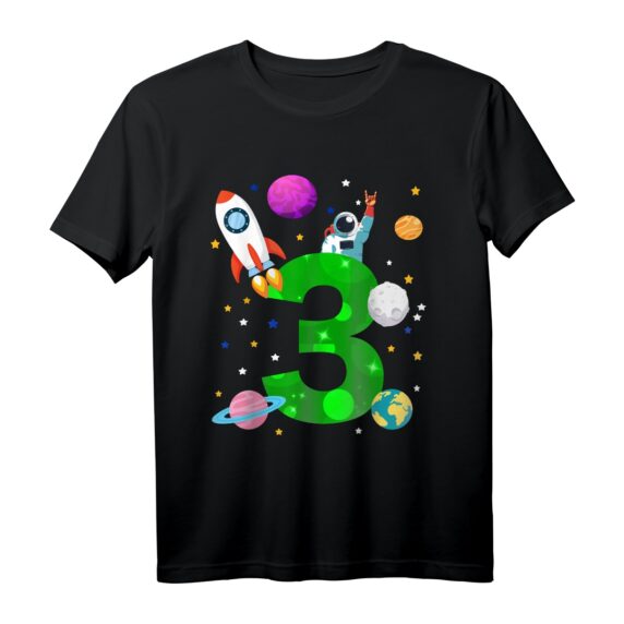 Geburtstags T-Shirt für 3 Jahre Jungen mit Rakete, Planeten & Sternen  Perfektes Geschenk für kleine Astronauten