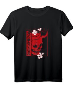 Japanisch Damon Art Face Skull Devil Oni Harajuku Aesthetic T-Shirt  Minimalistische Streetwear für Otaku, Anime Fans & Japan-Liebhaber