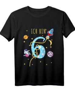 Kindergeburtstag T-Shirt für 6-Jährige - Rakete, Astronaut & Weltraummotiv, Perfekt als Geburtstagsgeschenk & Gastgeschenk