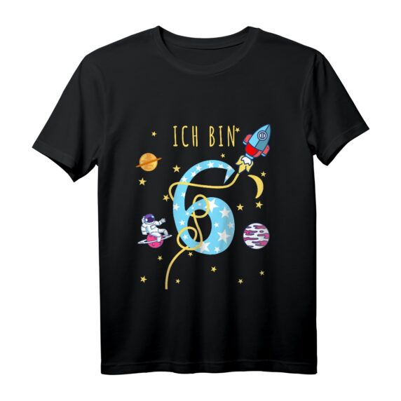 Kindergeburtstag T-Shirt für 6-Jährige - Rakete, Astronaut & Weltraummotiv, Perfekt als Geburtstagsgeschenk & Gastgeschenk