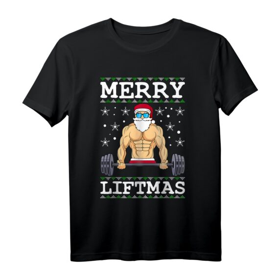 Merry Liftmas Bodybuilder Weihnachts-Shirt - Ugly Christmas Design für Kraftsportler & Fitnessfans als Geschenkidee zu Weihnachten und Nikolaus