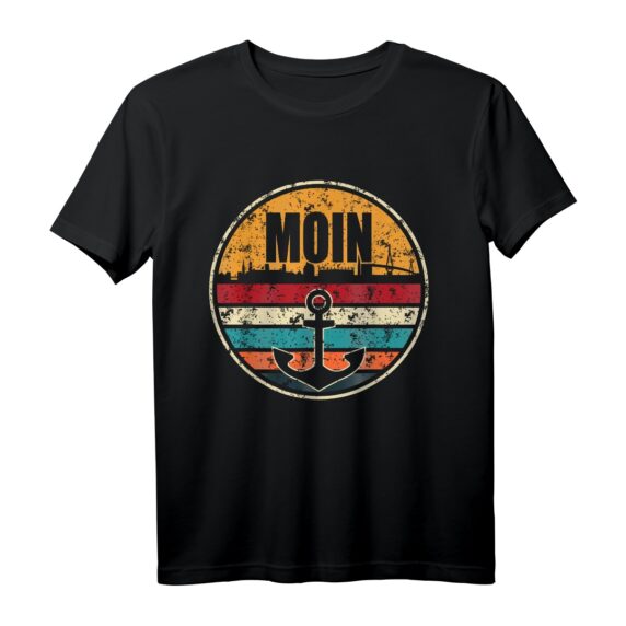 Moin Cooler Spruch T-Shirt mit Hafen, Anker & Meer - Perfekt für Norddeutschland Fans, Hamburg & die Hansestädte