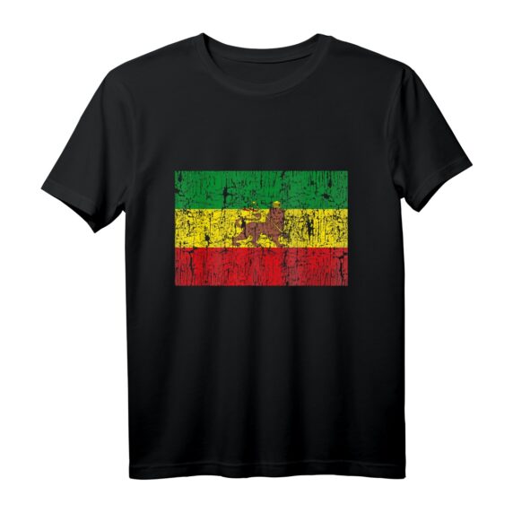 Old Äthiopien Flagge Löwe von Juda Rasta Reggae T-Shirt - Kulturelle Kleidung für Herren Damen Kinder Jugendliche