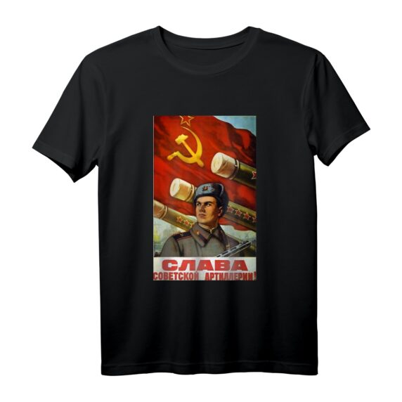 Sowjetische T-Shirt mit UdSSR Propaganda Vintage Poster  Artillerie, Kosmonauten Gagarin & Geschichte der Sowjetunion
