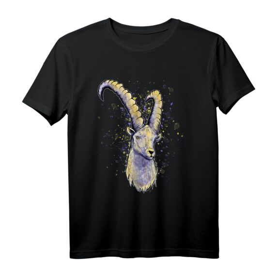 Steinbock Astrologie Sternzeichen T-Shirt mit künstlerischer Grafik und bunten Farbspritzern  Perfekt für Astrologie-Fans