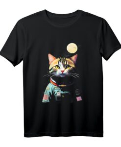 Süße Astronauten-Katze im Weltall mit Mond im Hintergrund T-Shirt  Perfektes Geschenk für Katzen- und Science Fiction Fans