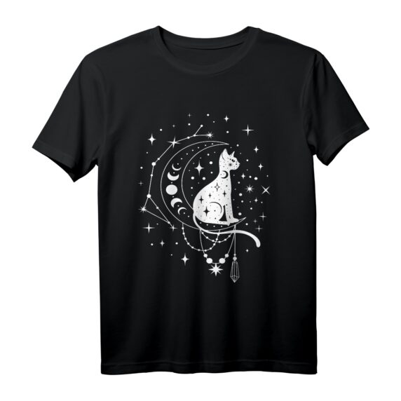 Tarot mit Katze, Mondsichel, Sternen, Astrologie T-Shirt  Spirituelles Design für Kartenleger und Katzenliebhaber