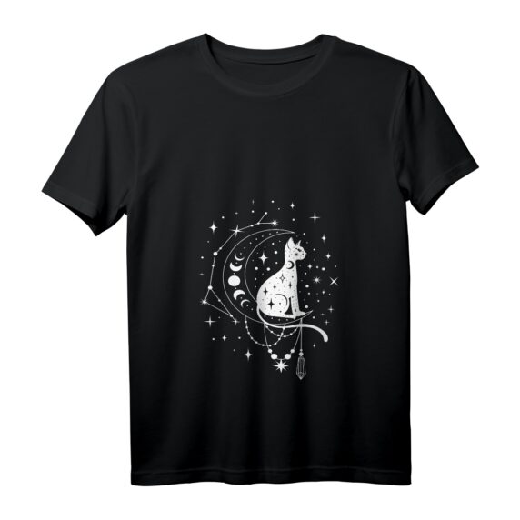 Tarot mit Katze, Mondsichel & Sternen - Mystisches Astrologie T-Shirt mit V-Ausschnitt für Kartenleger & Katzenliebhaber