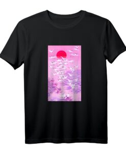 Vaporwave Japanisch Kranich T-Shirt mit Hokusai Kunst - Pastellfarbenes Kawaii Design für Streetwear und Teenager