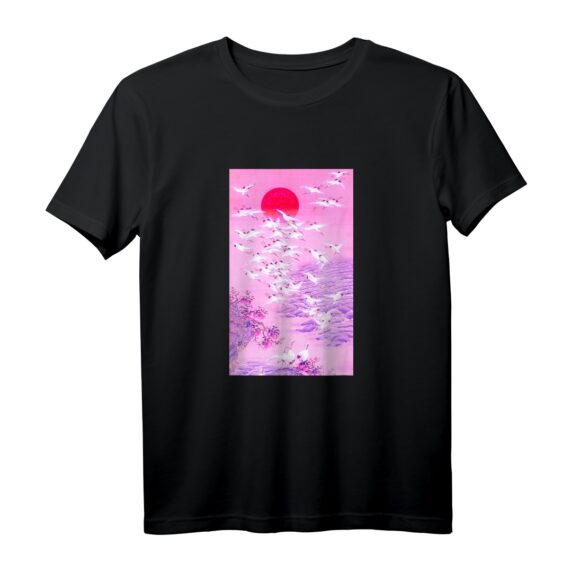 Vaporwave Japanisch Kranich T-Shirt mit Hokusai Kunst - Pastellfarbenes Kawaii Design für Streetwear und Teenager